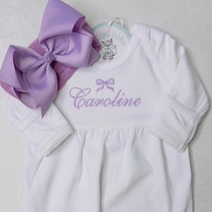 Gown Baby Dress Outfit, Custom Personalized Embroidered Newborn Coming Home Outfit, Baby Shower Gift, Pima Cotton, Name Reveal, Baby Sleeper