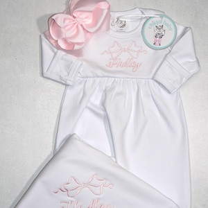Gown Baby Dress Outfit, Custom Personalized Embroidered Newborn Coming Home Outfit, Baby Shower Gift, Pima Cotton, Name Reveal, Baby Sleeper