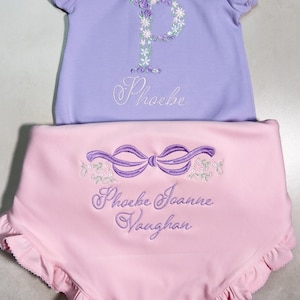 Baby girl coming home outfit, Floral Embroidery Bubble, Light Pink Bow/Headband, Monogrammed Romper, Pima Cotton, Personalized, toddler size