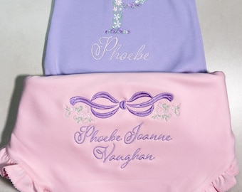 Baby girl coming home outfit, Floral Embroidery Bubble, Light Pink Bow/Headband, Monogrammed Romper, Pima Cotton, Personalized, toddler size