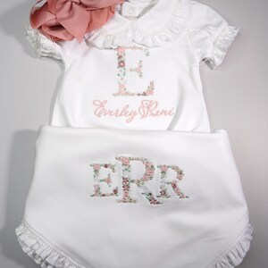 Mauve Pink Heirloom Smocked Bows Girl coming home outfit, Floral Embroidery Romper Bubble,Bow/Headband, Monogrammed Romper, 100 Pima Cotton