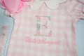 Short Sleeve Pink Gingham Footie Coming home, Luxury footie embroidery details, hospital outfit photograph, 100% Organic Cotton, Headband