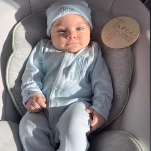 Coming Home-outfit jongen, custom blauwe footies, 100% pimakatoen, kraamcadeau, outfit gender reveal, manta de bebes