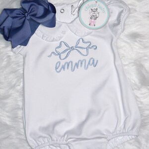 Bailey Boys Baby Girls Blue Belle Check Bubble - Hydrangea Embroidery main image 1