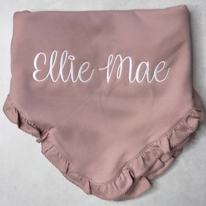 Personalized Pink Mauve Baby Blanket with Ruffles, 31x29 size, Baby Shower Gift, Keepsake Blanket Gift, Embroidery Pima Cotton, Miracle Baby