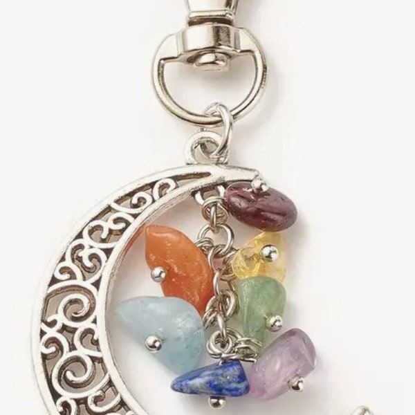 Silver Moon Gemstone Keychain