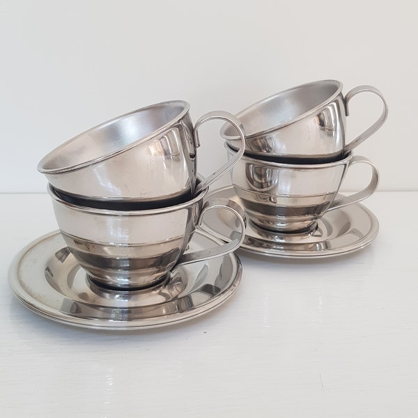 Set of 4 Nanni Italy P&B Stainless Steel Design espresso cup and saucer