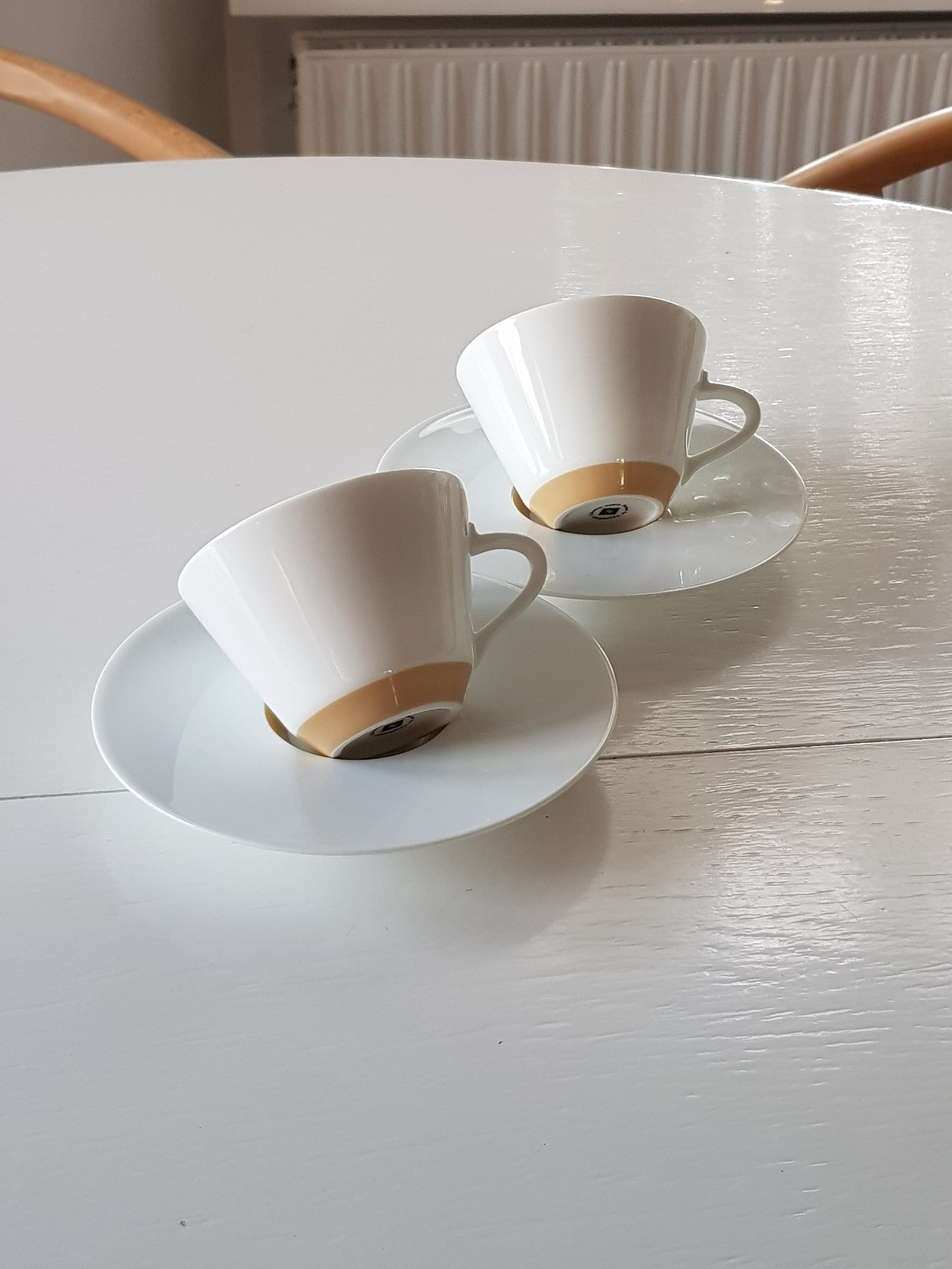 Very Rare Original Box of Nespresso Ritual Set of 2 Porcelain Cappuccino  Cups With Saucers, Andree Putman Design Ritual. New and Unused. 