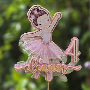 Ballerina Cake Topper | Name and Age | Pink and Gold | Personalized Cake Topper
