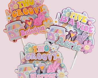 Groovy Cake Topper | Two Groovy | Groovy One | Five Is a Vibe | Flower Rainbow | Rainbow Cake Topper | Personalized Cake Topper