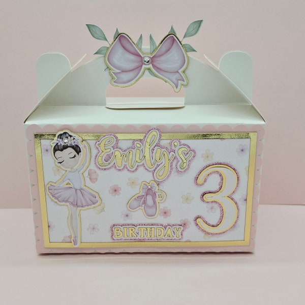 Ballerina Theme Party Favor Gable Box Bags Pink and Gold Personalized Name Age Birthday
