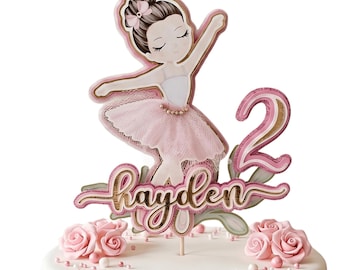 Personalized Ballerina Cake Topper: Pink & Gold Birthday Party Decor