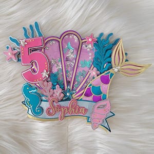 Mermaid Theme Cake Topper Personalized Name Age Birthday