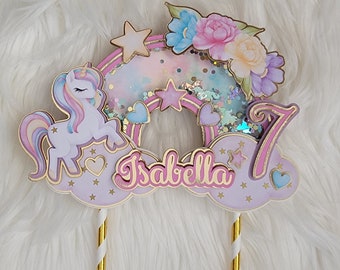 Unicorn Cake Topper Shaker | Cupcake Topper | Personalized Name Age | Unicorn Birthday