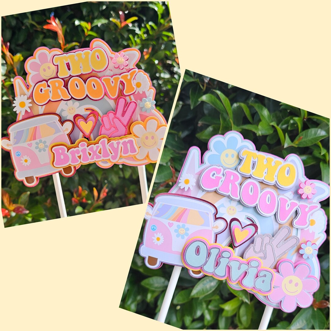 Groovy Cake Topper | Two Groovy | Groovy One | Five is a Vibe | Flower Rainbow | Rainbow Cake ...
