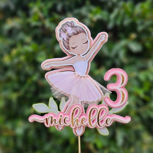 Ballerina Cake Topper | Name and Age | Pink and Gold | Personalized Cake Topper