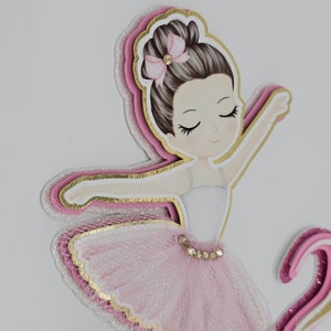 Ballerina Cake Topper Name and Age Pink and Gold Personalized Cake Topper image 5