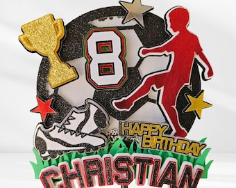 Adorno para tarta de fútbol personalizado: colores personalizados, decoración hecha a mano para fiestas de cumpleaños.