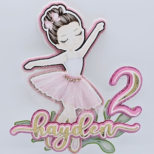 Ballerina Cake Topper Name and Age Pink and Gold Personalized Cake Topper image 3