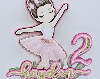 Ballerina Cake Topper | Name and Age | Pink and Gold | Personalized Cake Topper
