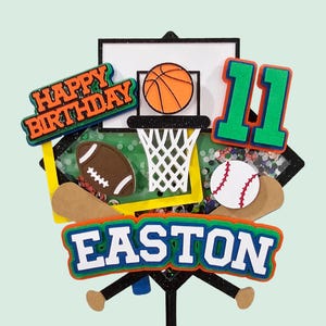 Personalized Sports Cake Topper Shaker: Baseball, Basketball, Football, Hockey, Soccer Customizable