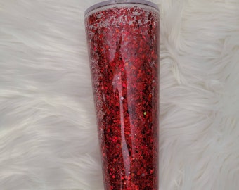 Gobelet boule à neige à paillettes rouge cerise 24 oz