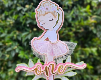 Ballerina taarttopper | Gepersonaliseerde leeftijd| Personaliseer naam | Roze en goud | Gepersonaliseerde taarttopper