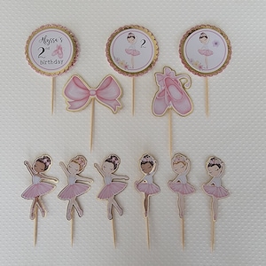 Ballerina Theme Cupcake Toppers Pink and Gold Personalized Name Age Birthday