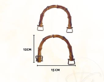 Set di 2 manici per borsa in bambù – 100% legno naturale, manico rotondo, lavorazione all'uncinetto
