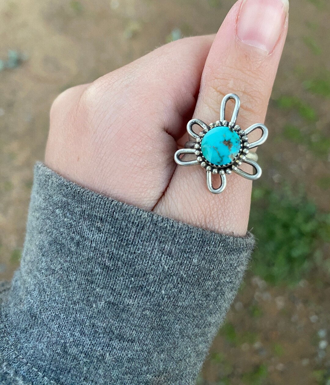 Custom Flower Ring, Sterling Silver Flower Ring, Natural Stone Flower ...