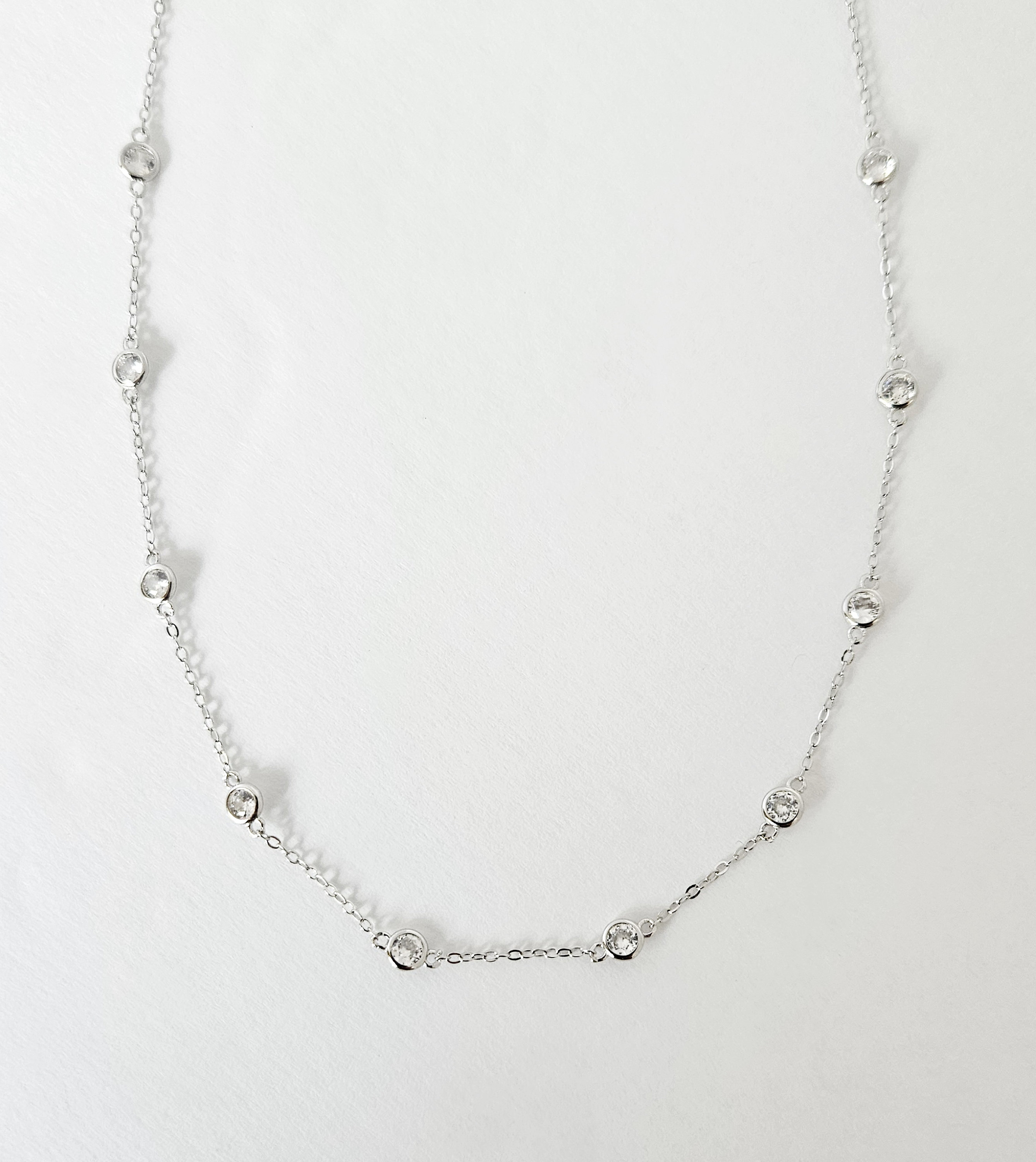 Amor Rhodium-Plated Sterling Silver Station Necklace | The Pen Centre