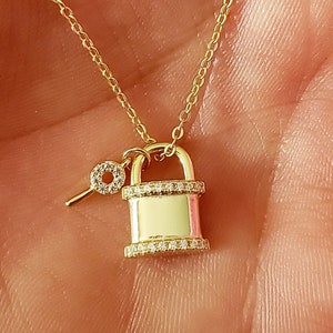 Handmade 18K White Gold Plated Sterling Silver Padlock Necklace Dainty Lock Pendant Jewelry Gift For Her Gift Minimalist Jewelry Gift