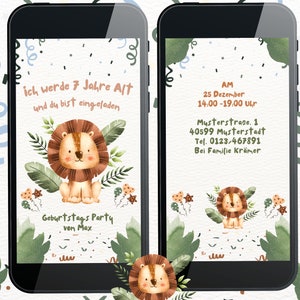 Digital | Invitation | birthday | Personalized | To send via WhatsApp | Animals | Children | E-Card | lion | Safari | Children's birthday
