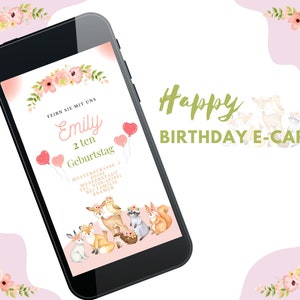 Digital | Invitation | birthday | Personalized | To send via WhatsApp | forest animals | children | girl | Download | Digital | Animals