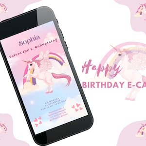 Digital | Invitation | birthday | Personalized | To send via WhatsApp | Unicorn | Children | Girl | Download | Digital | Download