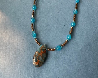 Sea and Cliffs Artisan Beaded Necklace with Blue Jasper Pendant