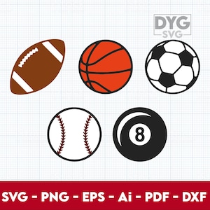 Sports Ball Bundle SVG Files | Football | Volleyball | Basketball | Soccer ball | 8 Ball | Baseball Silhouette Cut Files