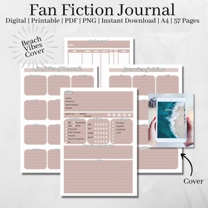 Digital Fan Fiction Reading Journal | printable | Reading Log | trackers | 57 Pages | A4 | PDF | PNG | Instant Download | Beach vibe design