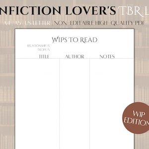 WIP Fanfiction Journal Printable To Be Read List, Reading Tracker, Reading Log, Alternative Fanfic Bookmark, A4 A5 US Letter Inserts TBR ao3
