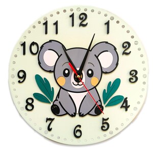 Reloj de pared de madera con forma de koala, decoración de habitación infantil fácil de leer, dibujo animado de animales australianos, regalo para baby shower, silencioso, regalo para el primer cumpleaños