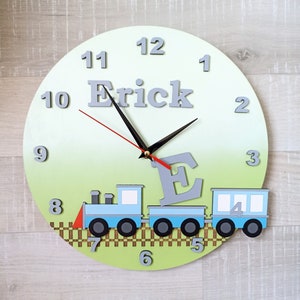 Personalized Boys Train Wall Clock - Customizable with Name - Great Gift for Train Enthusiasts - Unique Handmade Nursery Clock Decoration