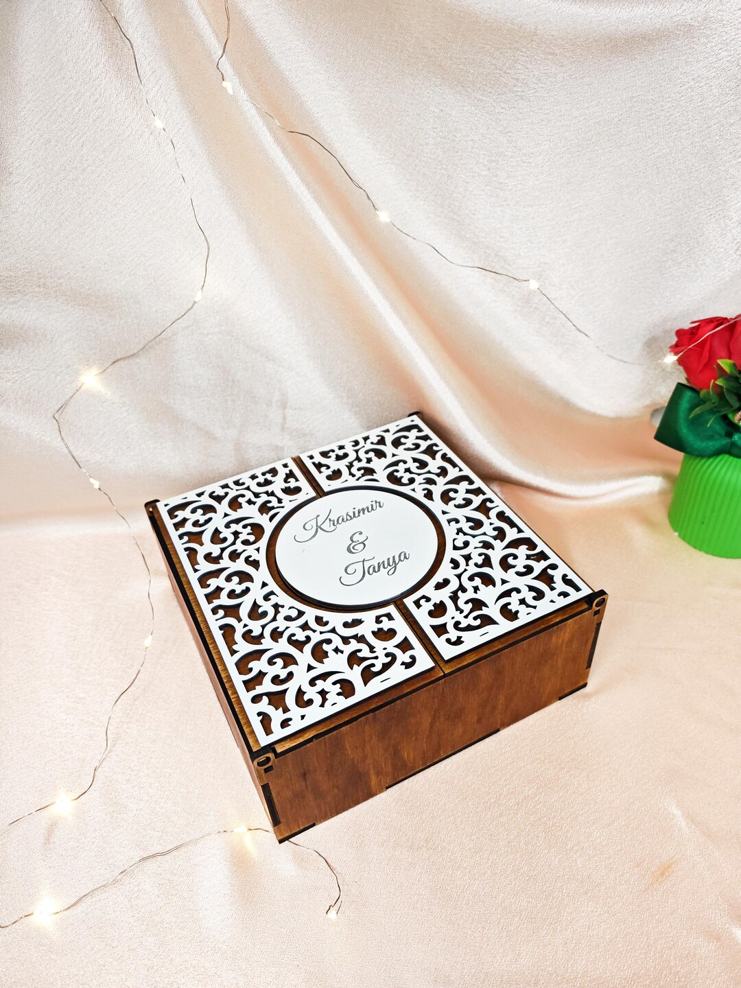 Personalized Wooden Wedding Keepsake Box – Custom Name and Date – Laser ...