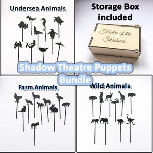 Bundle of Animals Puppets Shadow Theatre Kit - Farmyard, Wildlife, Ocean-themed Puppets - Free Storage Box - Fun Kid Puppetry Role Game