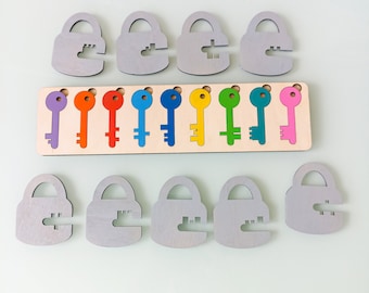 Toddlers Puzzle Keys and Locks Matching Game for Kids Fine Motor Skills for Little Fingers Color Learning Play Montessori Home System Toy