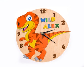 Dinosaur T-rex Wall Clock Wooden Wall Clock Newborn Gift Handmade Gift Silent Movement Wall Clock With Dinosaur REX Wall Clock for Boys