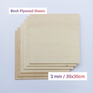 3mm 1/8" Birch Plywood Sheets 30x30cm / 12x12" - Natural and Durable Panels for DIY Laser cut and Engraved Woodworking and Crafts Projects