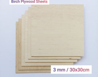 Láminas de contrachapado de abedul de 3 mm: madera cortada a láser de 30 x 30 cm.
