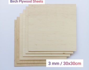 3mm 1/8" Birch Plywood Sheets 30x30cm / 12x12" - Natural and Durable Panels for DIY Laser cut and Engraved Woodworking and Crafts Projects