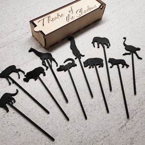 Silhouettes de théâtre d'ombres Figures d'animaux sauvages Animal pour théâtre d'ombres Silhouette en bois pour jouer un rôle de théâtre Jeu pour enfants Idée cadeau pour enfants