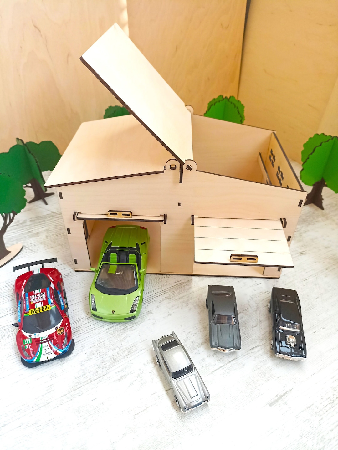 ☆ 1/64 Creative Garage / A P ③ Wooden Garage for Boys to Play, 1 64 Scale Car Autogarage, 1